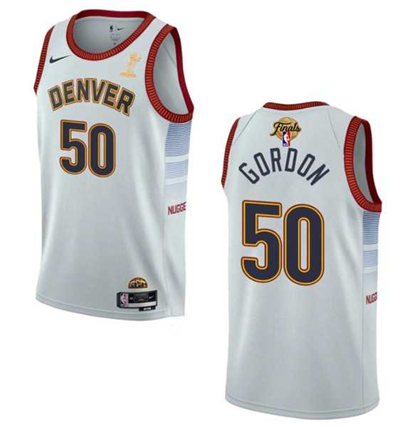 Mens Denver Nuggets #50 Aaron Gordon White 2023 Finals Champions Icon Edition Stitched Basketball Jersey